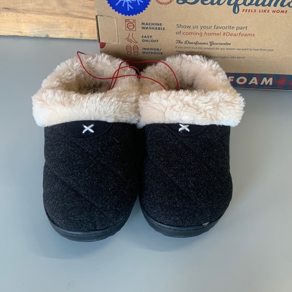 NIB Women’s Dearfoams Indoor Outdoor Slippers Wool Black Heather - Picture 2 of 5